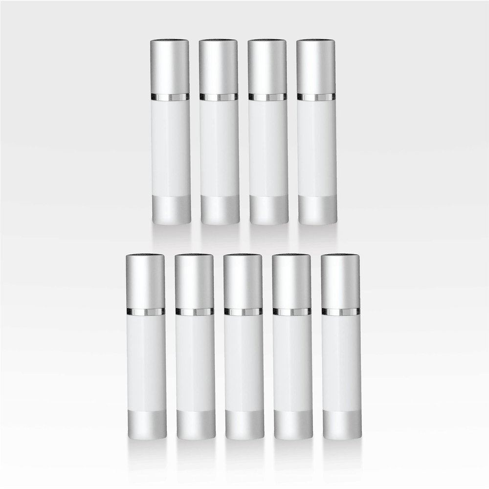 Cosmetic Packaging Now Luxe Airless Bottle, White Airless Bottles w/Matte Silver Cap, Multi-Pack Bundle (15 ML, 9 Pack)