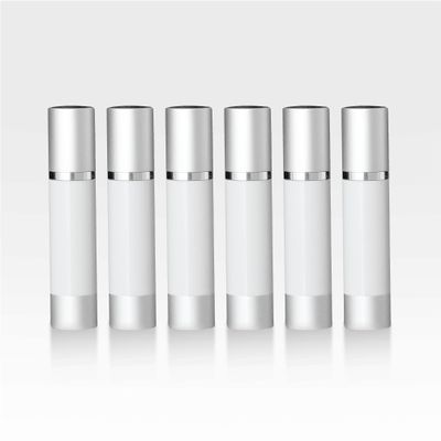 Cosmetic Packaging Now Luxe Airless Bottle, White Airless Bottles w/Matte Silver Cap, Multi-Pack Bundle (15 ML, 6 Pack)