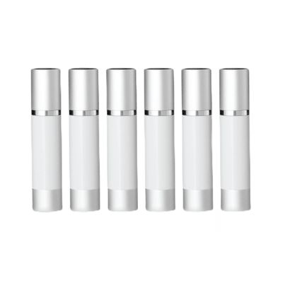 Cosmetic Packaging Now Luxe Airless Bottle, White Airless Bottles w/Matte Silver Cap, Multi-Pack Bundle (50 ML, 6 Pack)