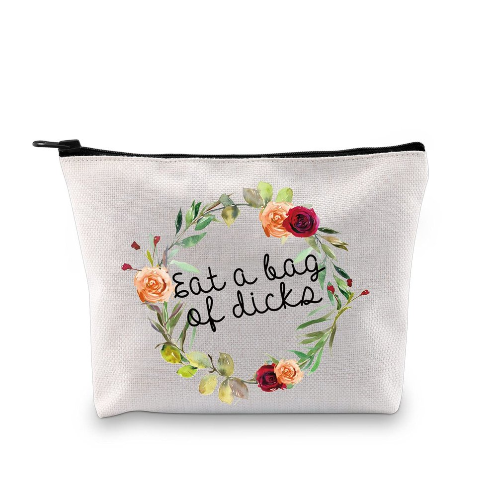 GJTIM Floral Flowers with Funny Rude Quote Sarcastic Gift Eat a Bag of Dicks Cosmetics Bag For Friends (bag of dicks bag)
