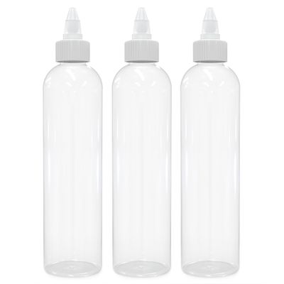 BRIGHTFROM Twist Top Applicator Bottles, 8 OZ Crystal Clear, Squeeze Empty Plastic Bottles, BPA-Free, PET, Refillable, Open/Close Nozzle - Multi Purpose (Pack of 3)