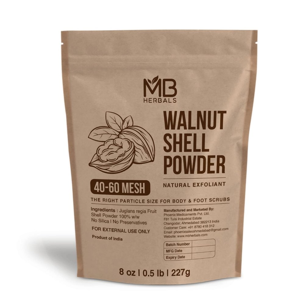 MB Herbals Walnut Shell Powder 8 oz ( lb / 227g) | 4060 Mesh Coarse Grind | Natural Exfoliant for Soaps, Body Scrubs & Foot Scrubs | Strong Exfoliation