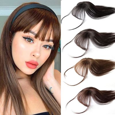 Drasawee 3D Air Bangs Mini Fringe Hairpiece Straight Clip in Bangs Real Human Hair Topper for Women Machine Made Natureal Color