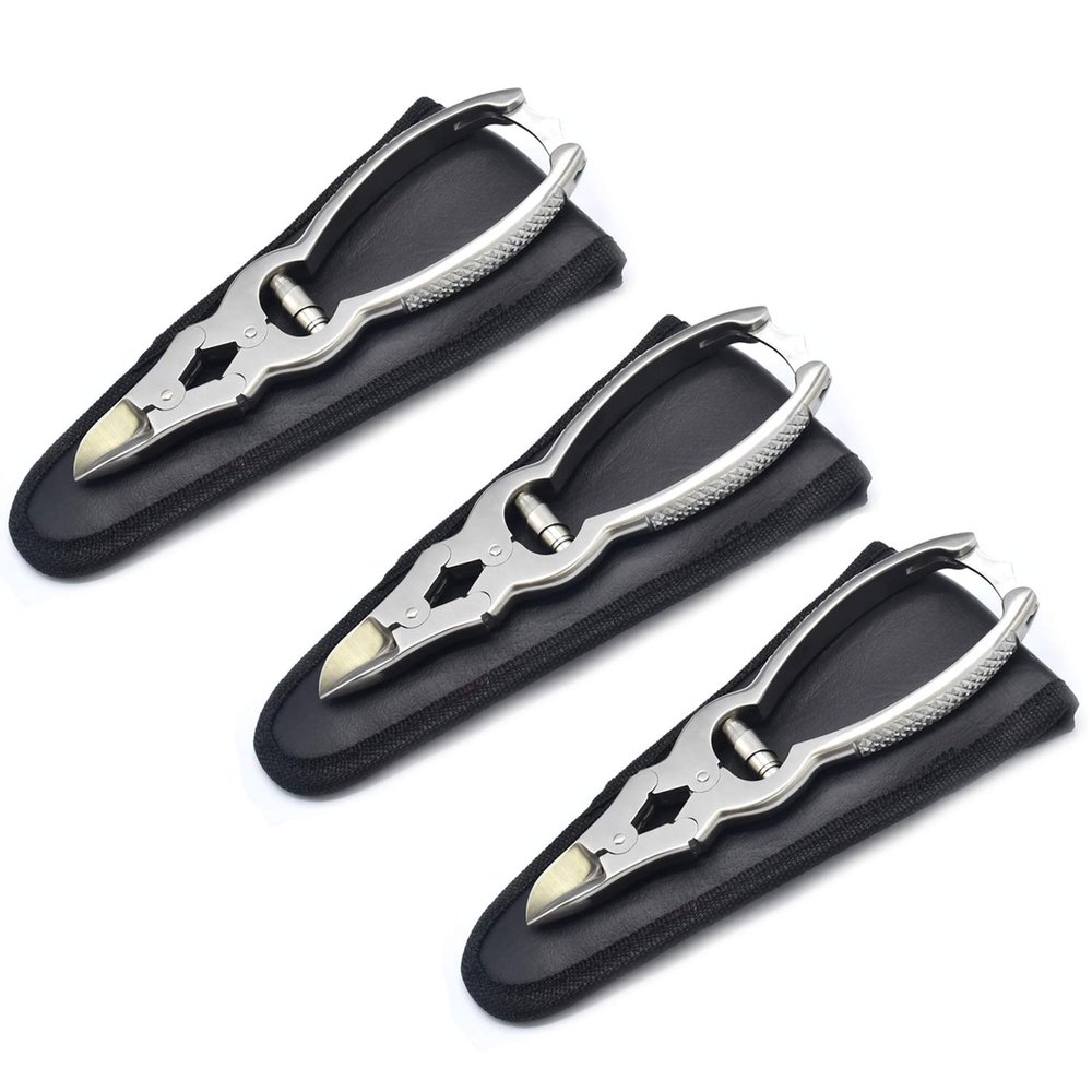 AAProTools Double Action Mycotic Nail Cutter Nipper Trimmer 6-in Professional Stainless Steel (3Pcs). with Black Leather Pouch