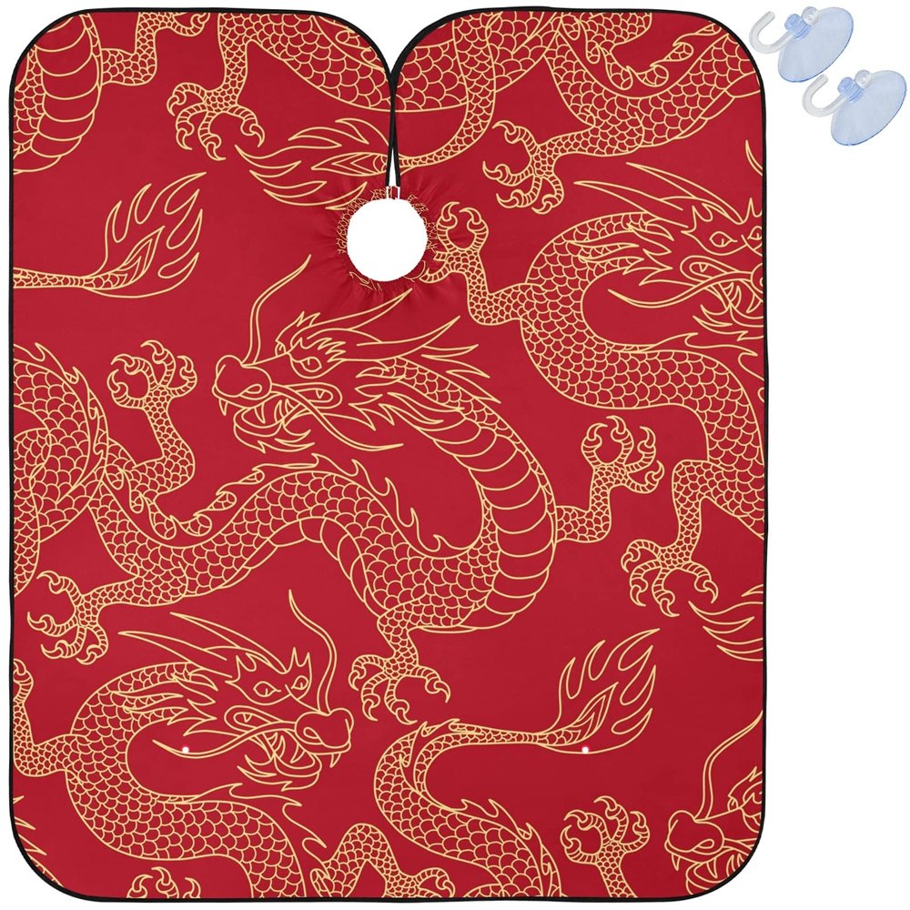 Visesunny Barber Cape - Red Pattern Polyester Hair Cutting Salon Apron Anti-Static Water-Resistant Shaving Cloth Bib