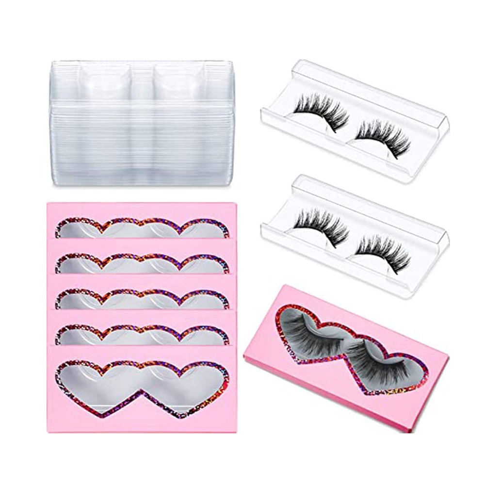 RYSSH 20pcs Empty Eyelash Case,Empty Eyelashes Packaging Box With Eyelash Tray Pink Heart Eyelashes Storage Case