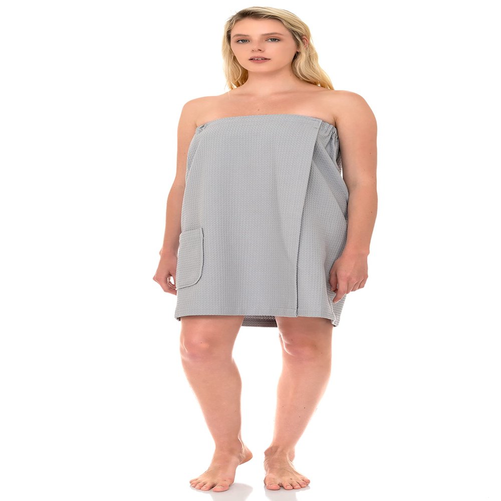 TowelSelections Womens Shower Wrap Adjustable Waffle Bath Wrap Spa Cover-up Large/X-Large Harbor Mist Gray