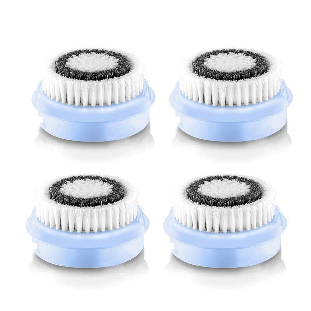 Facial Cleansing Brush Head Replacement, Facial Cleansing Brush Head, Exfoliator Facial Brush Heads, for Acne Prone, Clogged, Enlarged Pore, Deep Pore Sensitive Skins (4 Pack/Black)