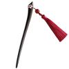 FANTAC CRAFTS Ebony Handmade Carved Black Wood Hair Stick with Pink Shell Carving Sakura Flower Agate Tassel Pendant Bun Updo Hairpin (Sakura-DeepRedTassel) view 1