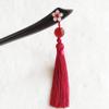 FANTAC CRAFTS Ebony Handmade Carved Black Wood Hair Stick with Pink Shell Carving Sakura Flower Agate Tassel Pendant Bun Updo Hairpin (Sakura-DeepRedTassel) view 2