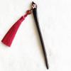 FANTAC CRAFTS Ebony Handmade Carved Black Wood Hair Stick with Pink Shell Carving Sakura Flower Agate Tassel Pendant Bun Updo Hairpin (Sakura-DeepRedTassel) view 4