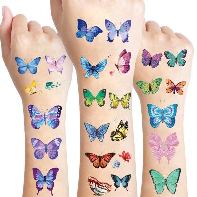 100Pcs Butterfly Wings Temporary Tattoos for Kids Adults, Colorful Butterflies Makeup Fake Tattoo for Women Girls, Waterproof Body Face Stickers Decorations, Birthday Party Favor Gifts Supplies Decor