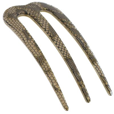 Camila Paris CP3168 French Twist Stick Clip Pins, Black Lace, Wavy Hair Pin 3-Prong Hair Fork for Girls Spiral Updo Chignon Bun Holder, Flexible Styling Hair Accessories for Women, Handmade in France
