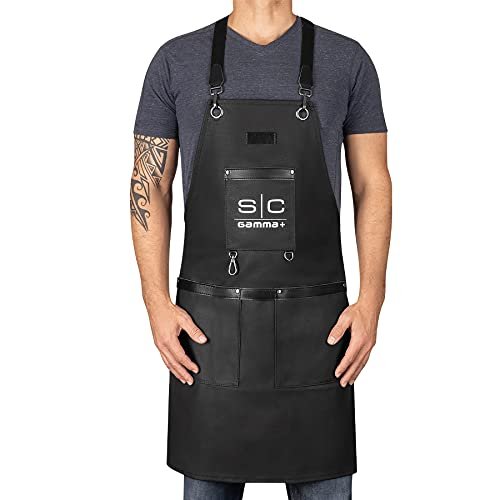 Stylecraft Heavy Weight Waterproof Professional Barber-Salon Apron Cross Back Strap and Pockets (Black)