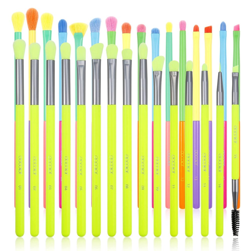 Docolor 15Pcs Neon Eye Makeup Brushes Set + 16Pcs Colorful Eyeshadow Makeup Brush Set Professional Makeup Brushes Eye Shadow Concealer Eyebrow Eyelash Eye Liners Blending Make Up Brushes Set