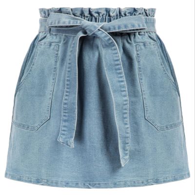 KANCY KOLE Women Short Jean Skirt Mid Rise Mini Denim Skirts Pockets Ruffle Waist Summer Skirts Light Blue M