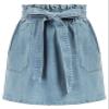 KANCY KOLE Women Short Jean Skirt Mid Rise Mini Denim Skirts Pockets Ruffle Waist Summer Skirts Light Blue M view 1