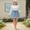 KANCY KOLE Women Short Jean Skirt Mid Rise Mini Denim Skirts Pockets Ruffle Waist Summer Skirts Light Blue M view 2