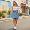 KANCY KOLE Women Short Jean Skirt Mid Rise Mini Denim Skirts Pockets Ruffle Waist Summer Skirts Light Blue M view 3