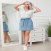 KANCY KOLE Women Short Jean Skirt Mid Rise Mini Denim Skirts Pockets Ruffle Waist Summer Skirts Light Blue M view 4