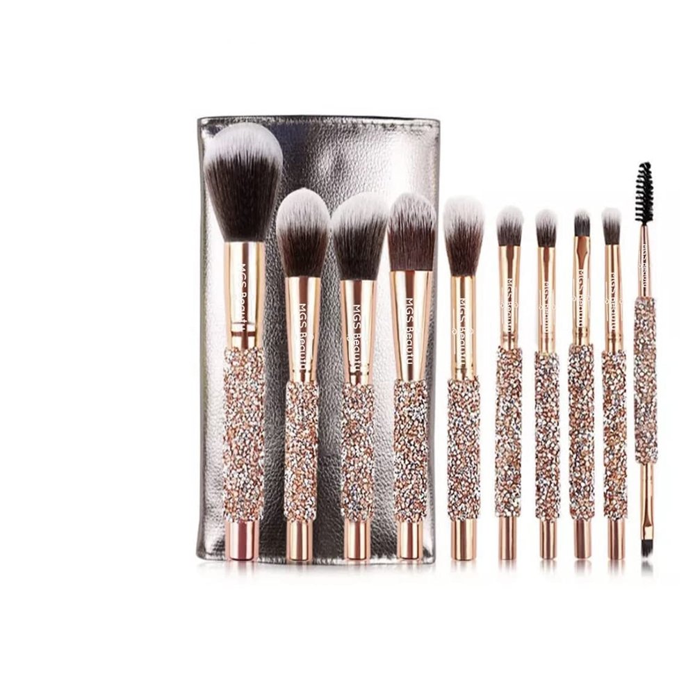 10 Pieces Rose Gold Diamond Brush Set With Storage Bag