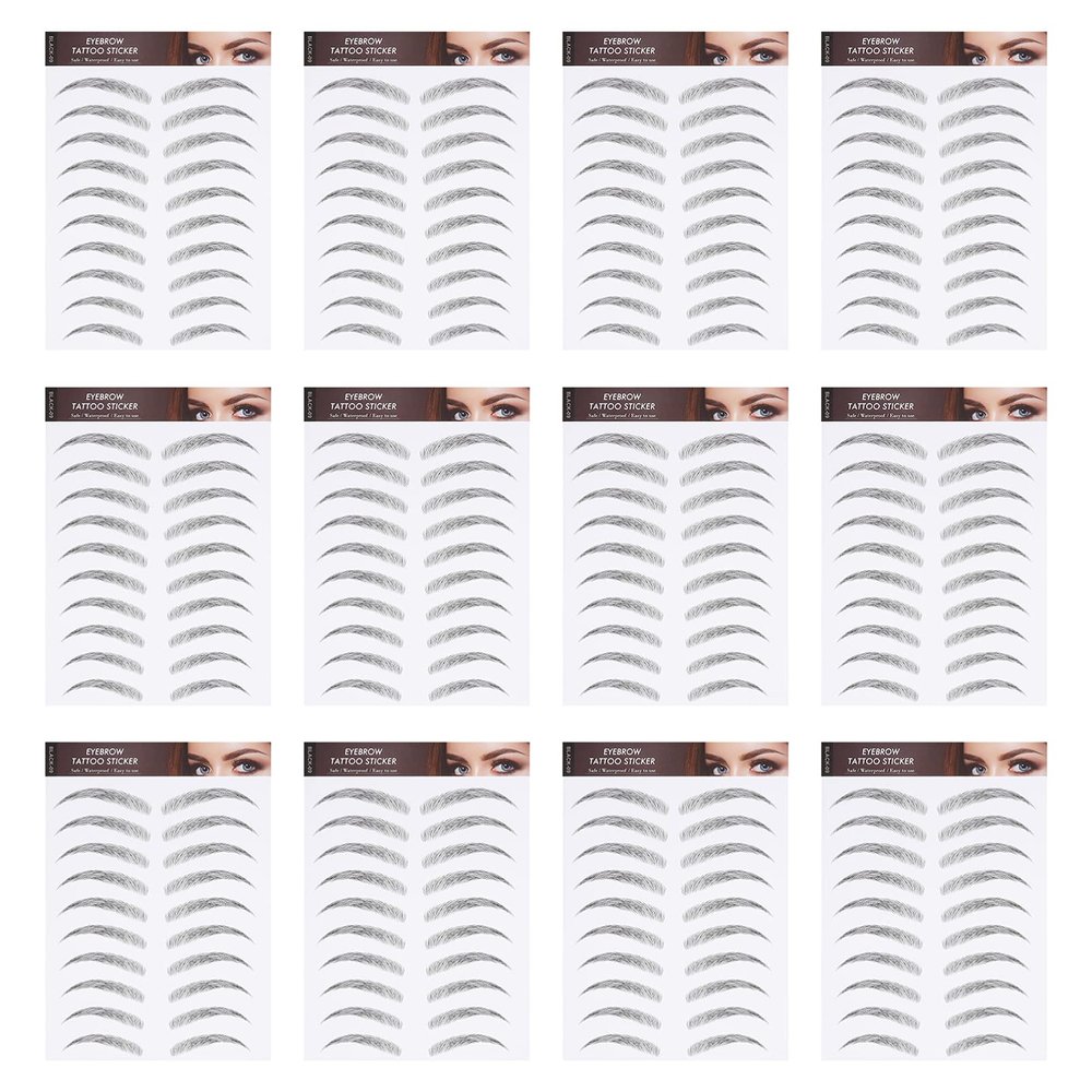 12 Sheets 6D False Eyebrows Waterproof Eyebrow Transfers Stickers for Women and Girls Eyebrow Sticker Style 3
