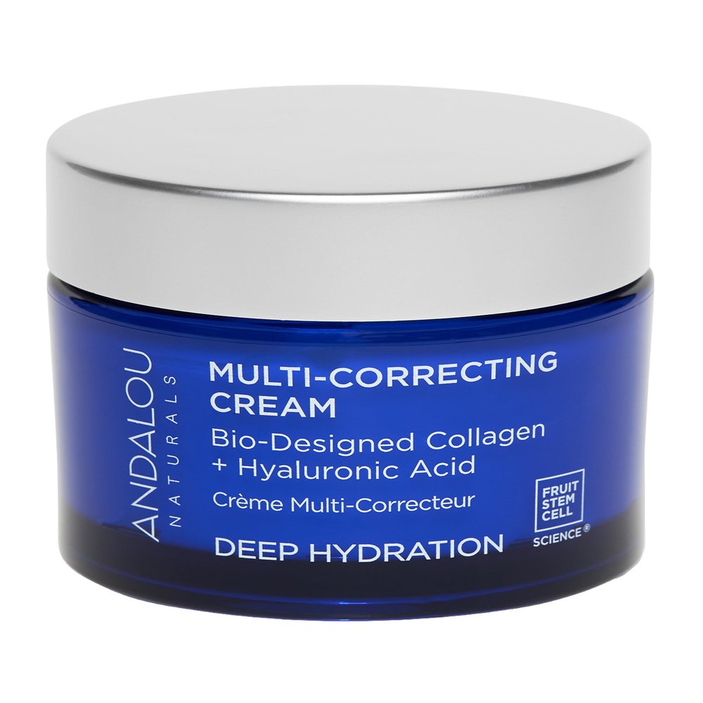 Andalou Naturals Deep Hydration Face Moisturizer Multi-Correcting Cream - Daily Skincare With Hyaluronic Acid, Vegan Collagen, & Fruit Stem Cells - Repair Skin Elasticity & Boost Hydration - 1.7 fl oz