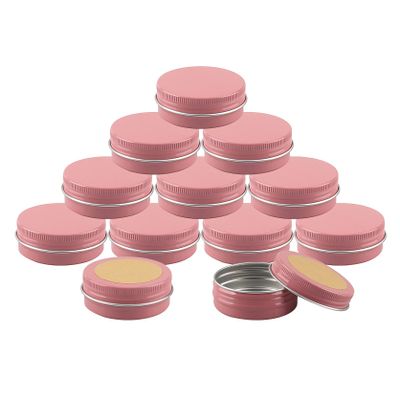 DLIBUY 24 Pcs 30ml 30g Empty Round Pink Aluminum Tin Jars with Screw Lids Cosmetics Lip Balm Containers Pots for DIY Candle Salve Powder Crafts Storage Cans 3x Alu Spoon, 24x  35cm Labels