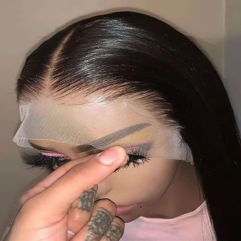 meishengzhiyuan HD Transparent Lace Front Human Hair Wig Silk Straight Black Women Pre Plucked Bleached Knots Brazilian Hair 180 Density 24, 136 Lace Front Wig Natural Color