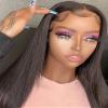 meishengzhiyuan HD Transparent Lace Front Human Hair Wig Silk Straight Black Women Pre Plucked Bleached Knots Brazilian Hair 180 Density 24, 136 Lace Front Wig Natural Color view 2