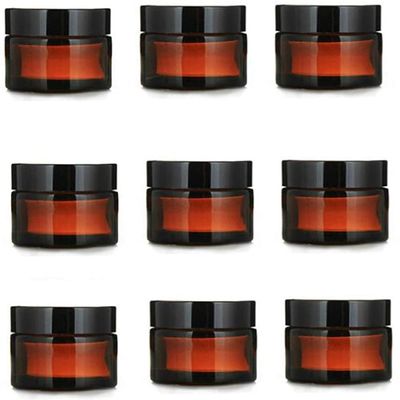 20ml Amber Round Glass Jars with Plastic Lids and Inner Liners, Refillable Empty Cosmetic Bottles Container For Travel and Home Makeup Products, Lotion, Cream (9Pcs)