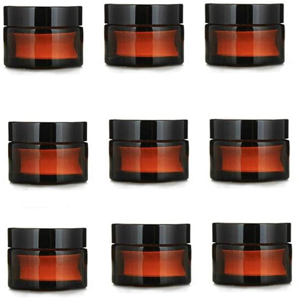 20ml Amber Round Glass Jars with Plastic Lids and Inner Liners, Refillable Empty Cosmetic Bottles Container For Travel and Home Makeup Products, Lotion, Cream (9Pcs)