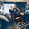 3 In 1 Aluminum Professional Rolling Cosmetic Case, Beauty Storage Trolley, Make Up Storage Organizer, Makeup Travel Case - With Wheels, Folding Trays and Large Compartments (Black) view 2