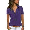Andongnywell Women's Solid color Short Sleeve T Shirt Casual V Neck Cuffed Sleeve Button Down Blouses Top with Pocket (Purple,X-Small,) view 1
