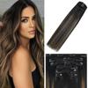 WindTouch Clip in Hair Extensions Remy Hair Natural Black to Chestnut Brown For Women 20Inch 75g Soft Human Hair 9A Grade #1BT6P1B 7PCS view 1