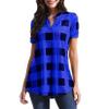 Andongnywell Womens Short Sleeve Shirt Plaid V Neck Loose Tunic Casual Tee Plaid Printed Blouses Tops (Blue,5X-Large,) view 1