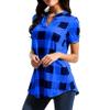 Andongnywell Womens Short Sleeve Shirt Plaid V Neck Loose Tunic Casual Tee Plaid Printed Blouses Tops (Blue,5X-Large,) view 2