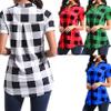 Andongnywell Womens Short Sleeve Shirt Plaid V Neck Loose Tunic Casual Tee Plaid Printed Blouses Tops (Blue,5X-Large,) view 3