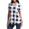 Andongnywell Womens Short Sleeve Shirt Plaid V Neck Loose Tunic Casual Tee Plaid Printed Blouses Tops (White,Large,) view 1