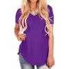 Andongnywell Women's Casual Solid color T-Shirts Short Sleeve V Neck Loose Summer Casual Tunic Tops Blouse (Purple,5X-Large,) view 2