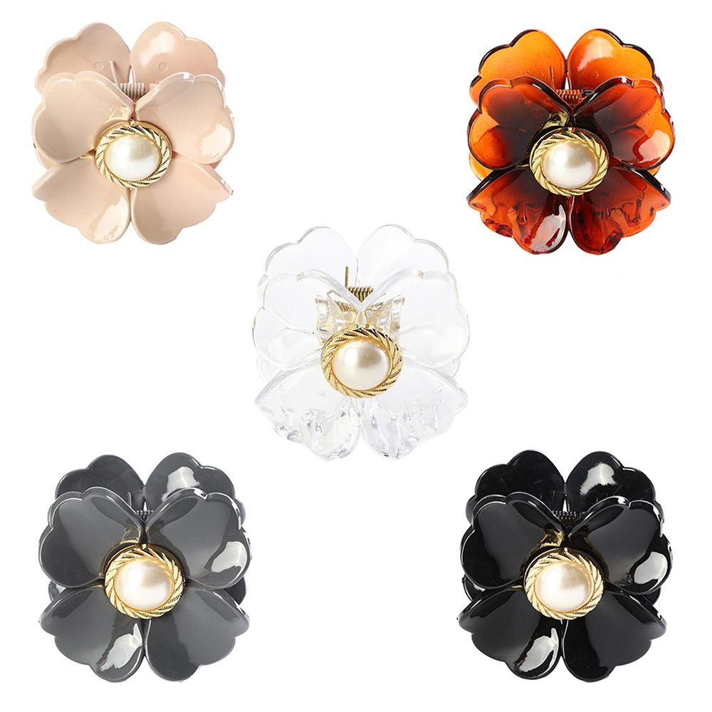 5 Pieces Flower Pearl Hair Claws for Women Hair Clips Hairpins Girls Ponytail Holder Barrettes Hair Accessories