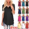 Andongnywell Women's Casual Solid color T-Shirts Short Sleeve V Neck Loose Summer Casual Tunic Tops Blouse (Light Blue,XX-Large,) view 3