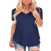 Andongnywell Women's Casual Solid color T-Shirts Short Sleeve V Neck Loose Summer Casual Tunic Tops Blouse (Dark Blue,Small,) view 1