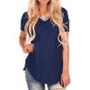 Andongnywell Women's Casual Solid color T-Shirts Short Sleeve V Neck Loose Summer Casual Tunic Tops Blouse (Dark Blue,Small,) view 2