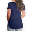 Andongnywell Women's Casual Solid color T-Shirts Short Sleeve V Neck Loose Summer Casual Tunic Tops Blouse (Dark Blue,Small,) view 3