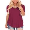 Andongnywell Women's Casual Solid color T-Shirts Short Sleeve V Neck Loose Summer Casual Tunic Tops Blouse (Wine Red,Large,) view 1