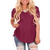 Andongnywell Women's Casual Solid color T-Shirts Short Sleeve V Neck Loose Summer Casual Tunic Tops Blouse (Wine Red,Large,) view 2