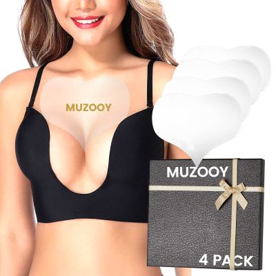 Muzooy 4 Pack Chest Wrinkle Pads, Anti Wrinkle Silicone Chest Patches, Resuable and 100% Medical Grade Dcollet Anti Wrinkle Patches, Overnight Wrinkle Remover Treatment while Sleeping