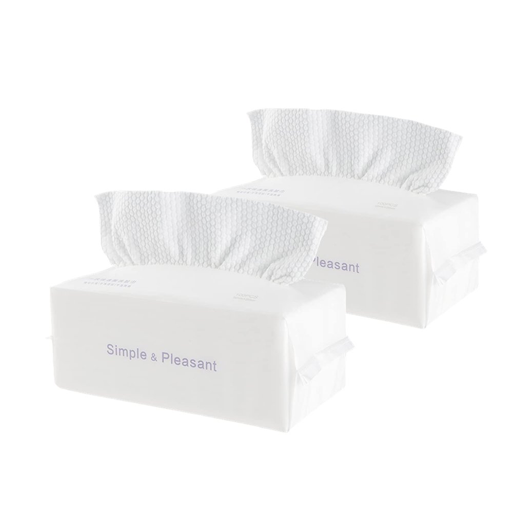 Disposable Thick 100% Cotton Face Towel Make up Soft Removing Wipes Dry Cleanser Towelettes for Skin Care 100 Counts (2 Packs)