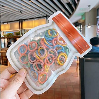 Milk Cup Ziplock Bag Carrying Bag Children's Color 100 Simple Small Rubber Bands Children's Hair Accessories Set (Bright yellow orange)